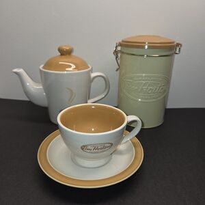 Tim Hortons Collectibles Set #006 2006 Teapot, Tea Cup Saucer & Tin Canister